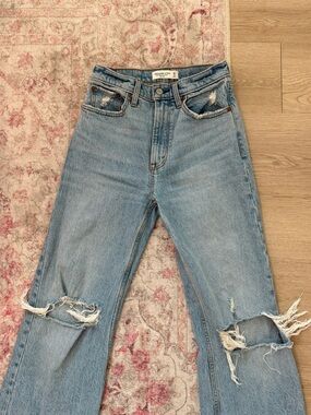 Abercrombie & Fitch Light Blue Distressed Straight Leg Jeans